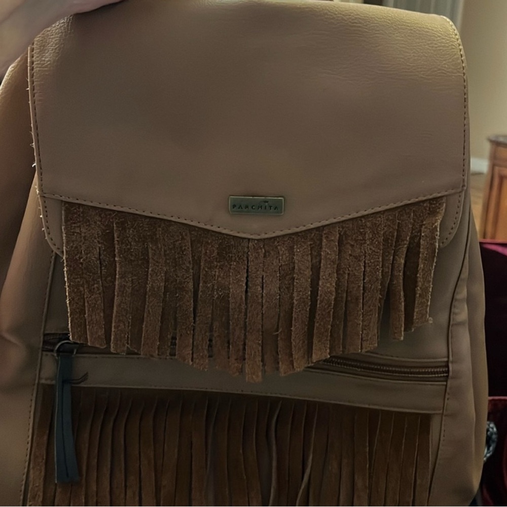 Tan and Brown Fringe Backpack